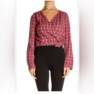 Abercrombie & Fitch Cropped Plaid Wrap Top Maroon Womens Size XL